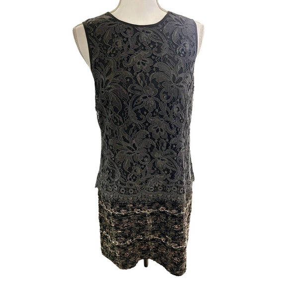 DOLCE & GABBANA 2 PC Black Camel Gray Boucle Tweed & Lace Sheath Dress w/Jacket - Picture 5 of 16